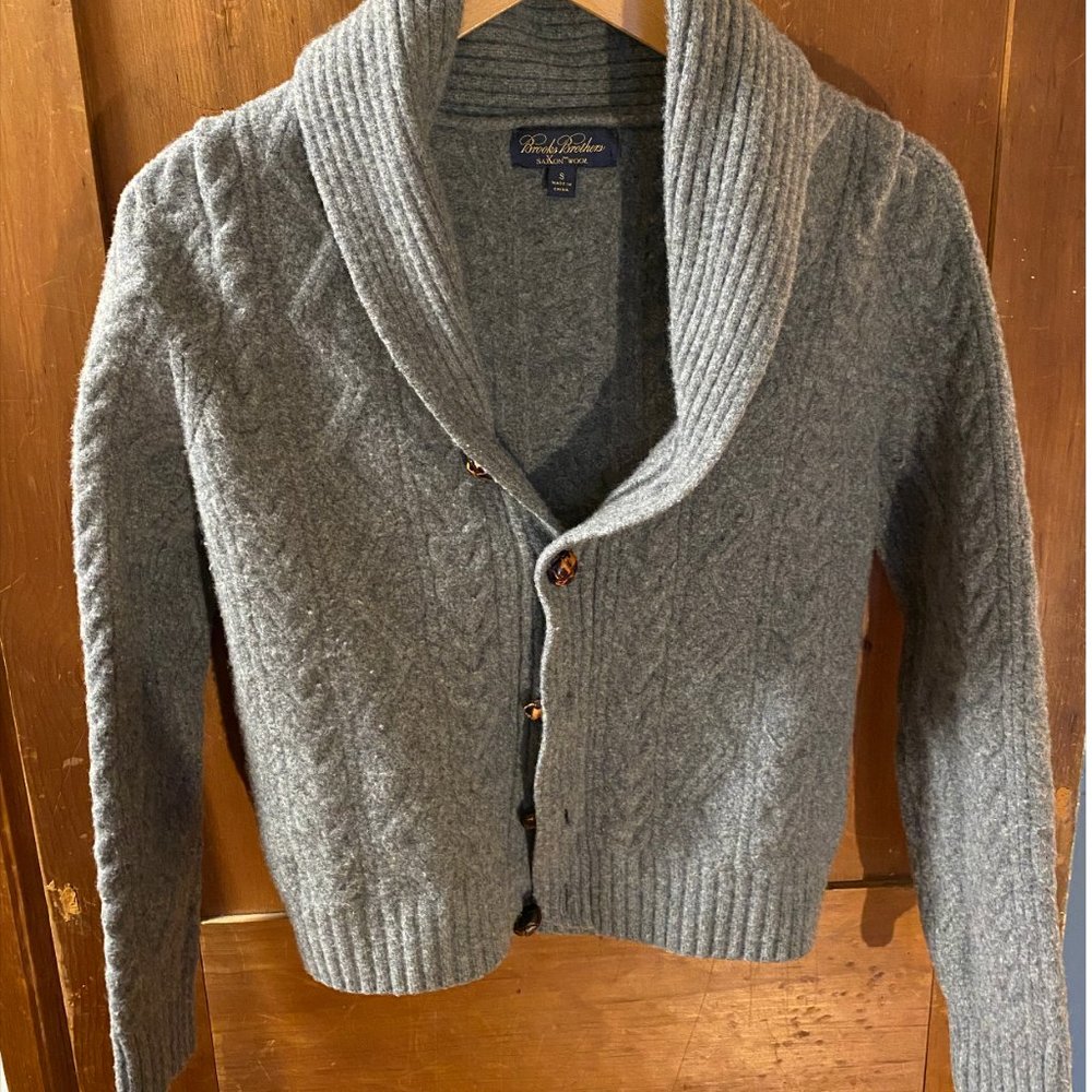 100% wool cable-knit Brooks Brothers cardigan